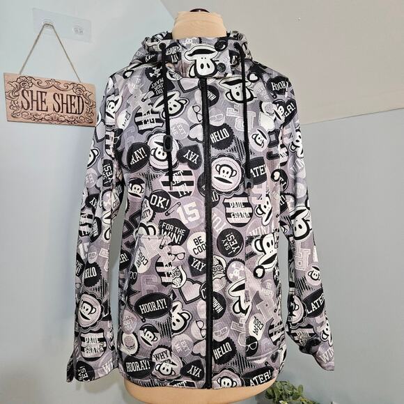 Paul Frank Black Gray Hooded Jacket Graphic Julius Sock Monkey Novelty Large Y2K - Picture 2 of 16